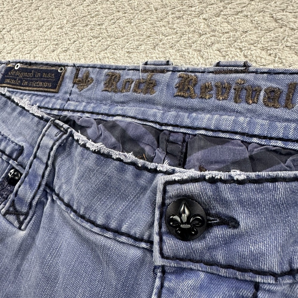 Rock Revival Sycamore Biker Jeans Mens 40x34 Blue Light Wash Skinny Denim Pants - Picture 6 of 16